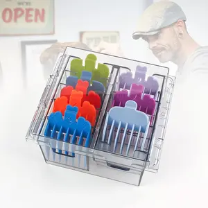 Transparent Square 8 Slot Comb Organizer Box, Multi Compartment Design, Hair Salon Men Oil Head Trimmer Positioner Display Stand, Electric Clipper Storage Rack, Beauty Supplies Organizer, Only Includes Box