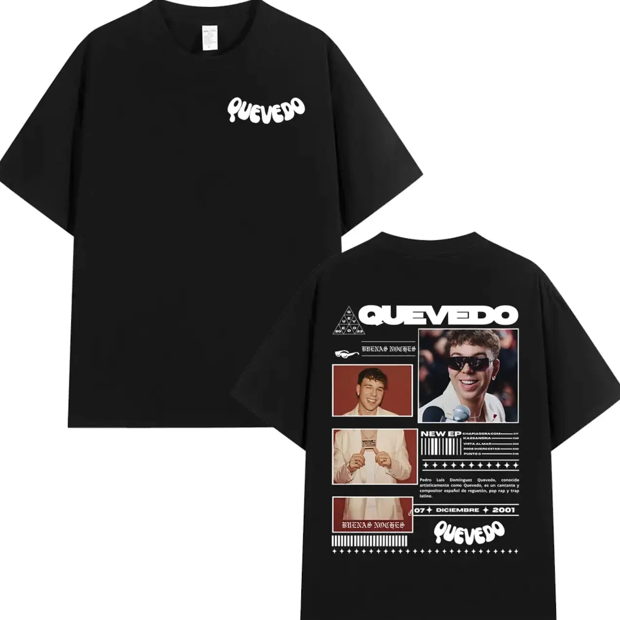 Rapper QUEVEDO 2025 BUENAS NOCHES T-shirt Men Women Fashion Hip Hop T-shirts Summer Casual Loose Short Sleeve T Shirt Streetwear VC8 Crewneck Cotton
