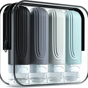 Travel Bottle Set Leak-Proof Silicone Dispenser 4-Piece Kit, Squeeze Wash Container, Portable Travel Essential, Single Item Pack