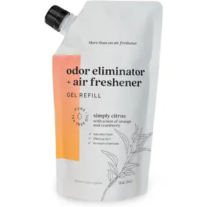 Air Freshener and Odor Eliminator for  Odor Gel 12oz Refill Pouch | -Based & Long Lasting | Pet, ,  and Bathroom | Simply Citrus | Lasts 60-90 Days