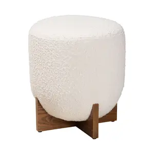 Baxton Studio Fisk Boucle Fabric and Wood Ottoman Footstool