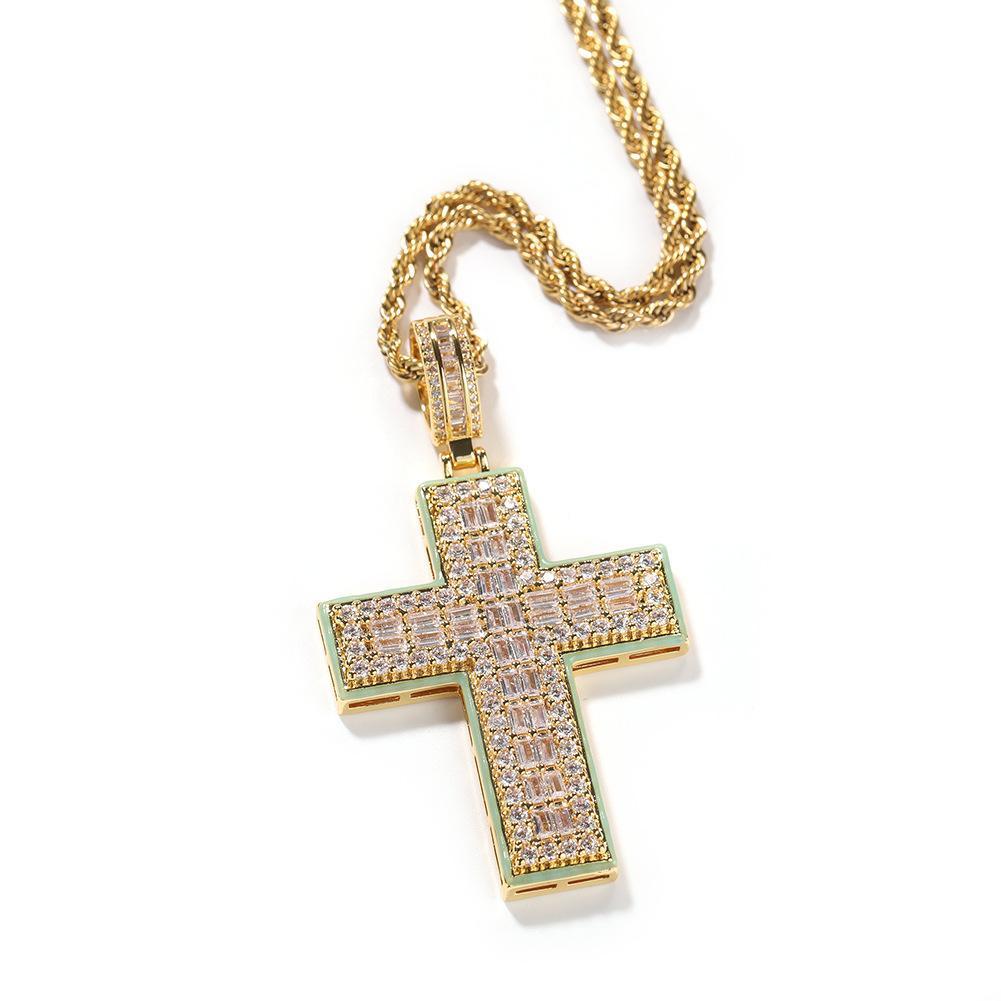HIPHOP style, will glow-in-the-dark crown icing cross pendant, 2 pieces set, pendant + necklace, send boyfriend girlfriend gift