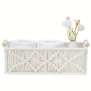 A Storage Basket Made of Hand-Woven Cotton Rope, Designed in Style for Organizing Cosmetics on Your Desk; a Versatile Basket for Home Use, Shelf Baskets