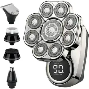 Electric Bald Head Shaver for Men – 6-in-1 Electric Razor with LED Display, Type-C Charging, and 360° Rotary Shaving, 8 Heads