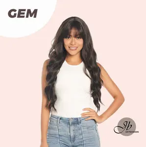 JBEXTENSION 28 Inches Long Body Wave Dark Brown Wig With Bangs GEM