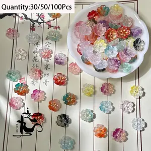30/50/100pcs 14mm Five-Petal Glass Sakura Beads, DIY Jewelry Making Materials, Hair Rope, Phone Chain, Bracelet, Necklace, Anklet Accessories, Beads Charms Accessories, DIY Beading Accessories, DIY Mix Beads