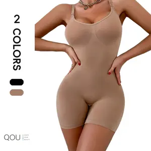 QOU Shaping High Stretch Bodysuit,One-Piece shapewear women Comfort Boost in Nylon, Soft Tummy Control, Sleeveless Flare Jumpsuit for Fou Straps Mesh Compression Customized Everyday Slim Slip Womenswear,body shapewear faja corset Fit Dress Hip Style Basic