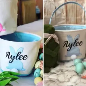 Custom Easter Basket - Pink Rabbit Design, Red Interior, Ideal for Easter Celebrations