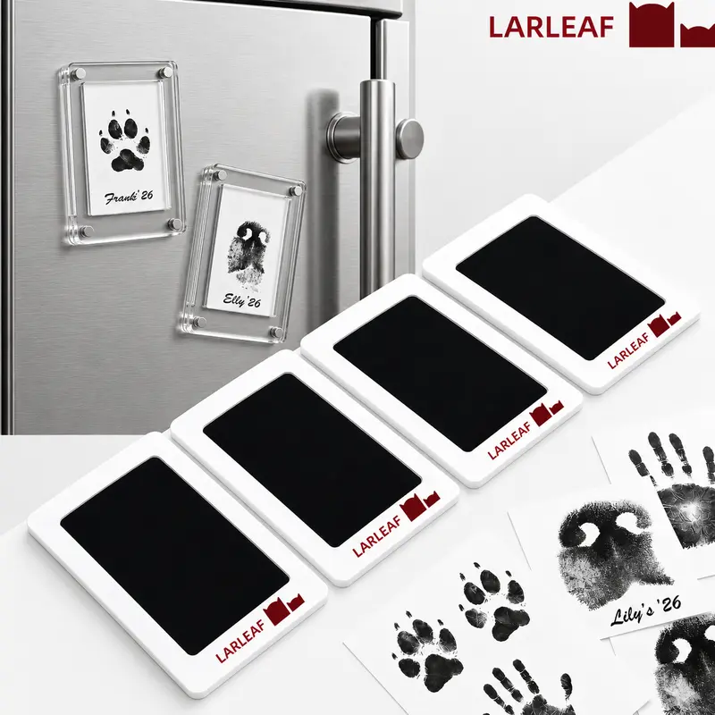 Fridge Magnet Paw Print Kit, 4 Ink Pads + 2 Fridge Magnets, Mess-Free Clean Touch Stamp Pad for Dogs/Cats, Pet Memorials, Rainy Day Activities Growth Milestone Keepsake Gift, Dog & Cat Memorial Accessories