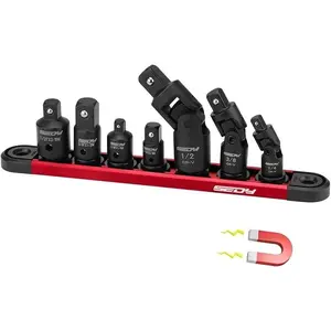 Joint Reducer: Wobble U Joint & Adapter Set with Aluminum Rail - Cr-V 1/4", 3/8" & 1/2" Drive