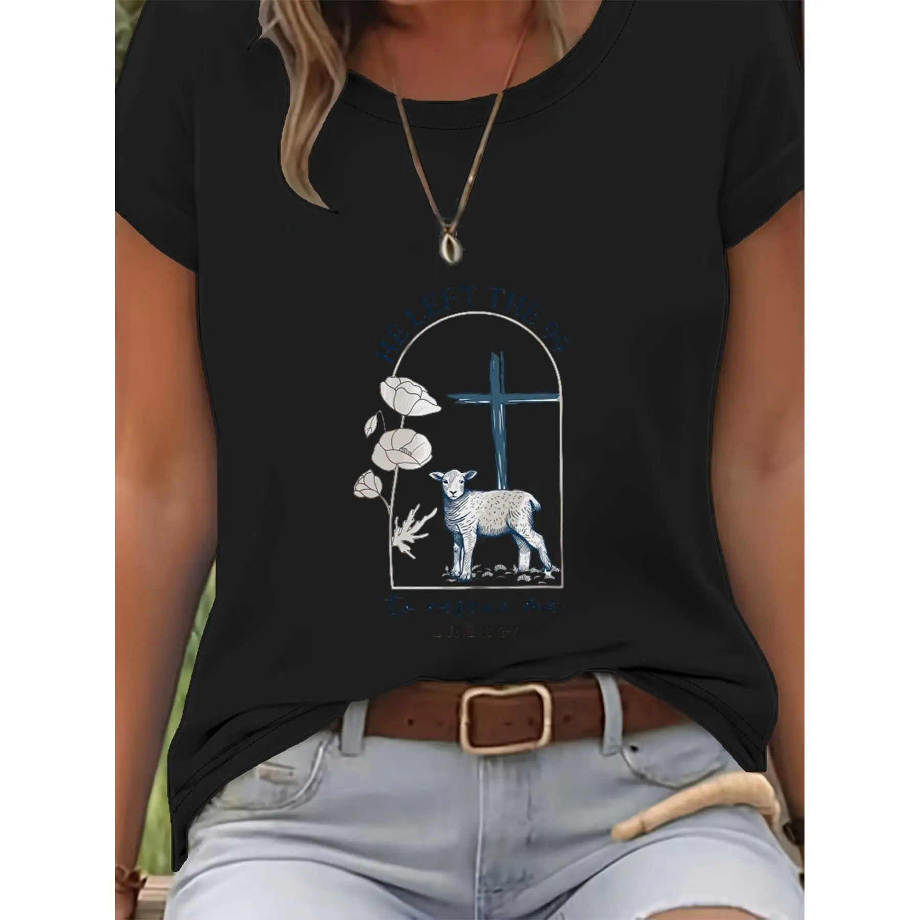 GGOR White Pure Women'S Tee 'He Abandoned 99 to Rescue Me' Spiritual Message 1 Three-Color Women'S Clothing
