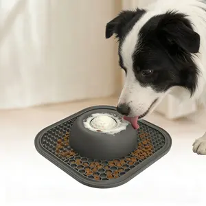 Silicone Liquid Feeder Golf Ball Shape Slow Feeding Dog Bowl with Snack Mat Tray, Anti-Gas Anti-Choking, Suitable for Small Medium Dogs