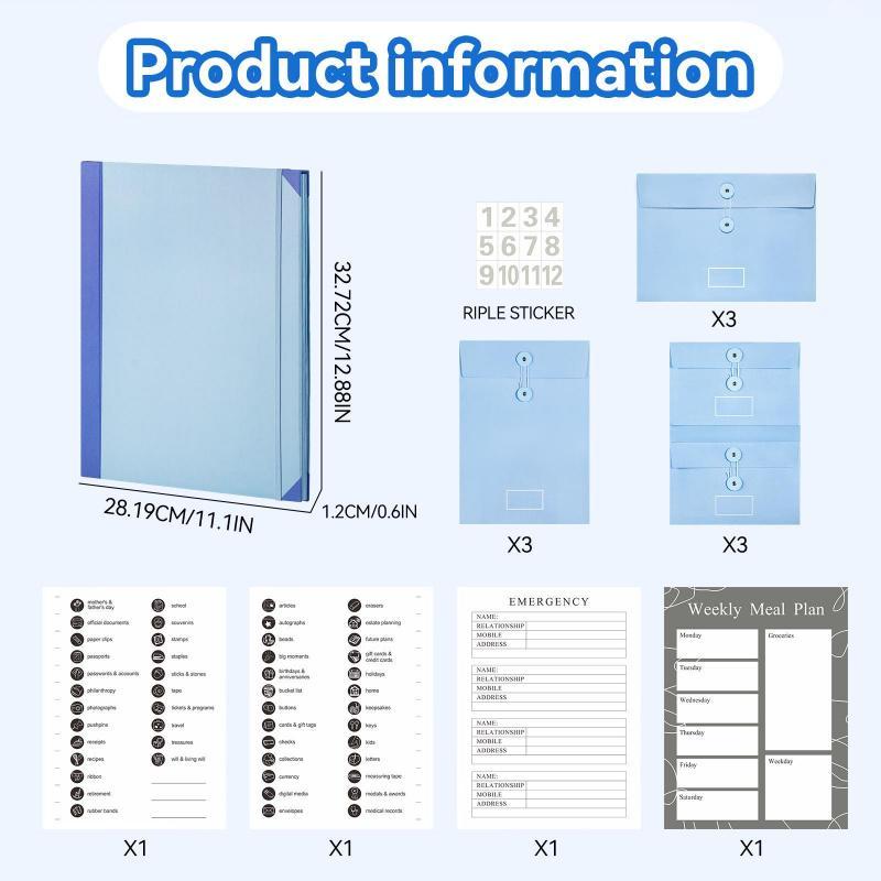 Accordion File Organizer Manila Pocket Document Folder for Passports, Birth Certificates & Important Papers, Office & Home Storage, Important Document Organizer Binder with Labels for Travel, Weddings, Graduation Gift