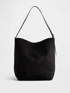Vegan Suede Bucket Bag - True Black
