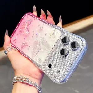 Water Drill Wave Border Glitter Butterfly Protective Phone Case Protector, Sparkle Lens Film, Fits iPhone 13/14/15/16/17 Pro/pro Max/plus, Cute Style Protection, Cover