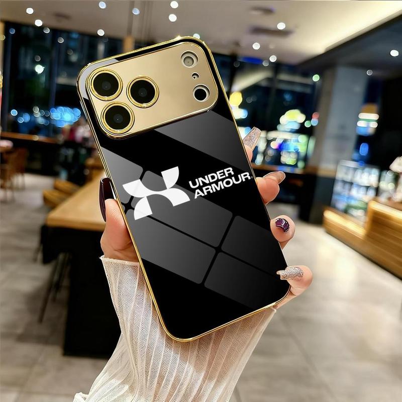 PIKPAKA fashion Under Armour Phone Case For iPhone 17 16 15 14 13 12 Pro Max Plus Electroplated Metal Bumper Case Slim Tempered Glass Back Advanced Materials Shockproof Anti-Scratch Luxury Case Fashion Durable Stylish