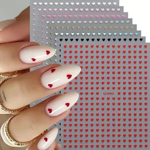 8-piece Mini Heart Nail Art Sticker Set | Self-Adhesive Valentine's Day Colored 3D Romantic Heart Shape Nail Decals for Nail Accessories Decoration