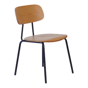 FOH Furniture Wooden Rectangular-Back Dining Chair with Metal Legs Elegant Minimalist Design for Modern Dining Spaces