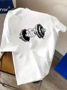 Men's Casual T-Shirt with Dumbbell Print - Soft, Breathable, and Comfortable Short Sleeve for Daily Wear, Fitness, and Outdoor Activities, Tshirts,