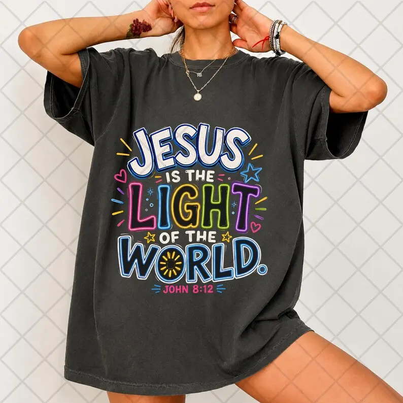 Comfort Colors Jesus Is The Light Of The World Shirt, John 8:12 Christian T-Shirt, Faith Based Tee, Church Retreat Shirt, Christian Gift