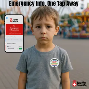 TapMeSaveMe 2 Pack NFC Emergency Child Safety Pin Waterproof Durable Accessible with Single Tap No App Needed Perfect for Public Spaces