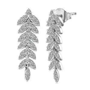Shop LC Luxuriant Lab Grown Diamond G-H SI 1.00 ctw Leaf Dangling Earrings in Rhodium Over Sterling Silver
