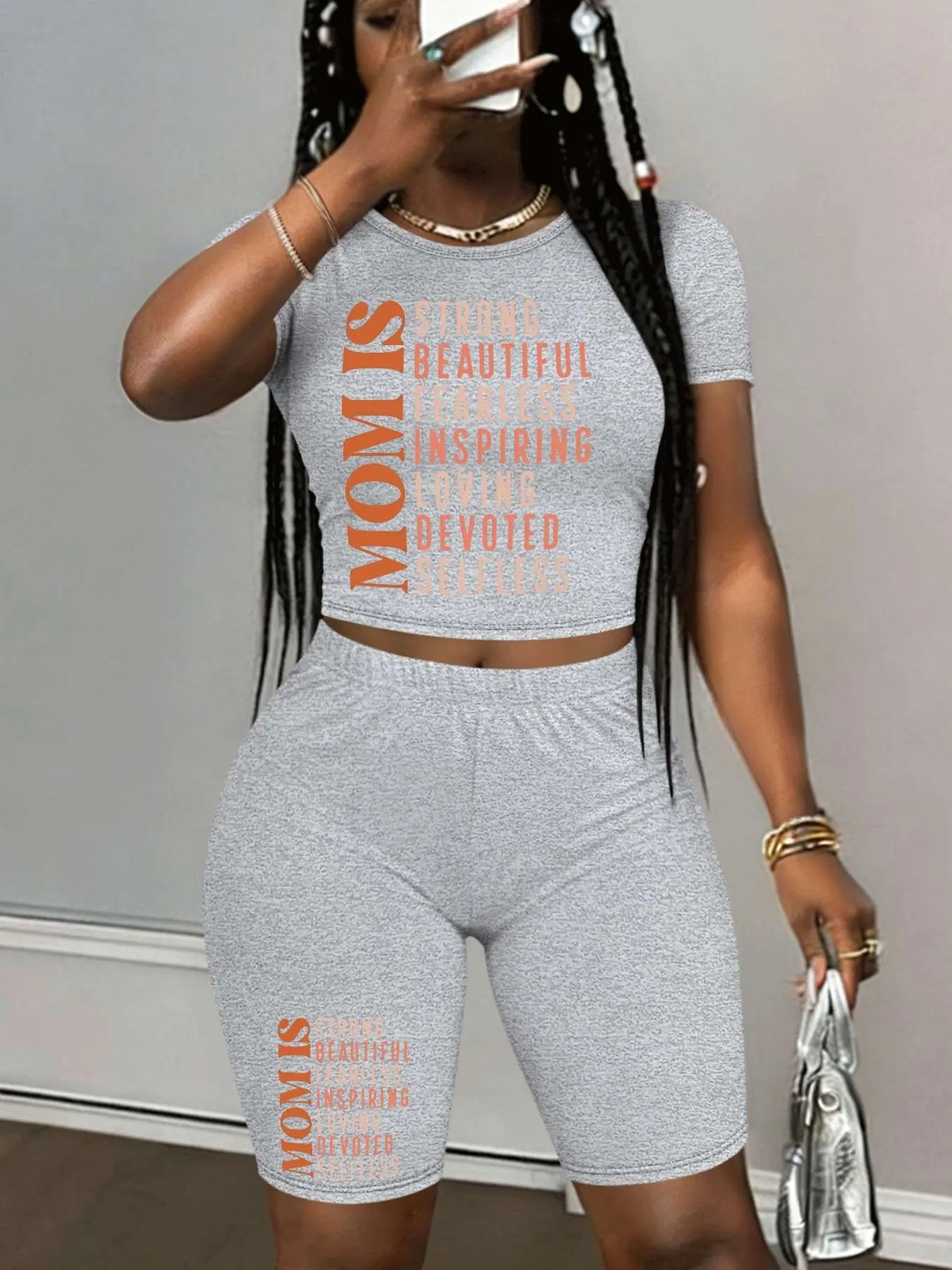 Personalized print patterns Two-Piece Set Women's Lip Print Short Sleeve Crop Top & Skinny Jumpsuit, Casual Fashion Cozy Round Neck Tee & Jumpsuit for Daily Outdoor Wear, Ladies Clothes for Spring, Overalls