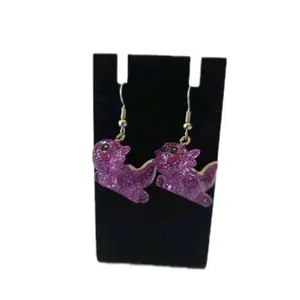 Purple Glitter Axlotl Earrings - Hook Earrings with Stainless Steel Ear Wire, Resin Charms, 3D Earrings