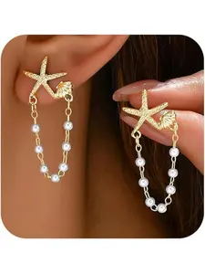 Women's Pearl Water Drop Shell Stud Earrings, Ocean Style Beach Fashion Accessory, Summer 2026 Tropical Jewelry