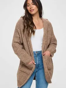 Brown Front Open Shrug Design Hoodie Pullover