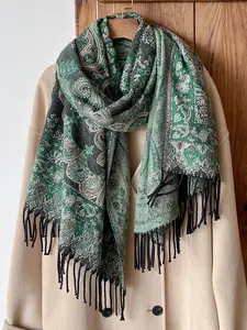 Women's Boho Style Paisley Print Scarf, Fall Winter Woven Fabric, Fitted Design, Soft Warm Accessory for Daily Wear & Modern Fashion