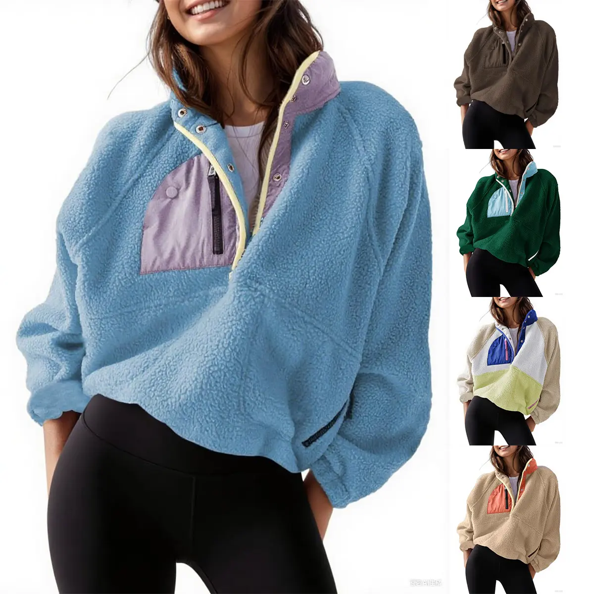 Kingapril Women's Lightweight Fleece Pullover Jacket Cropped Fall Winter Fuzzy Sherpa Jacket Sweatshirt Coat with Pockets