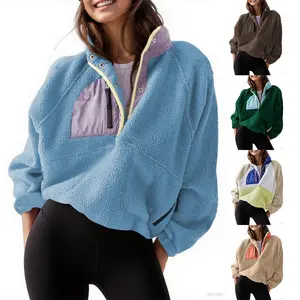 Kingapril Women's Lightweight Fleece Pullover Jacket Cropped Fall Winter Fuzzy Sherpa Jacket Sweatshirt Coat with Pockets