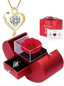 Women's Elegant Heart Shaped Pendant Necklace with Box, Fashionable Rhinestone Decorated Necklace for Party, Daily Clothing Decor for Girls & Women As Gift Valentine's Day, Gift for Her Men's Valentine's Gifts