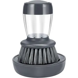 Kitchen Dish Brush with Soap Dispenser & Storage Holder – Self-Dispensing Scrub Brush with Drip Tray Stand for Sink, Easy Dish & Pot Cleaning