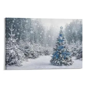 Christmas Winter Canvas Wall Art Christmas Tree In The Snow, Large Size Christmas Wall Decor Canvas Poster Bedroom Decor Sports Landscape Office Room Decor Gift Frames Ornaments Artistic Decoration Print Photo