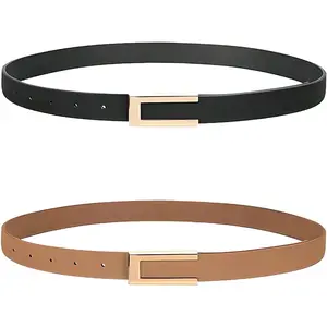 2-Pack Women's Leather Skinny  Belt for Dresses, Jeans, Pants with  Buckle