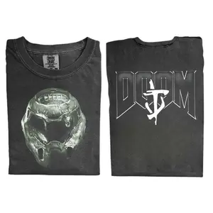 The Vintage DOOM Slayer Helmet Double-Sided Comfort Color Shirt, Doom Eternal Shirt, Vintage Y2K Streetwear Shirt, Horror Video Game Shirt, Gift for Men, Gift for Women, Crew Neck T-shirt, Trending T-shirt