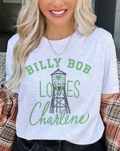 Billy Bob Loves Charlene T-Shirt, Southern Couple Shirt, Country Love Tee, Funny Redneck Romance Gift, in letters 3 foot high t-shirt