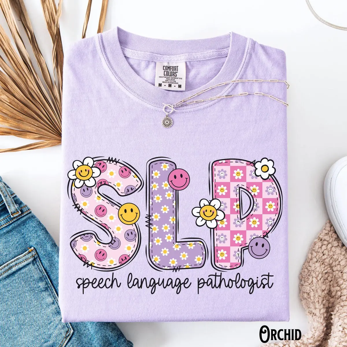 Men's SLP Crew Neck Comfy Basic Tshirt - Vintage Floral Digital Print, Soft Ringspun Cotton Top, Layer-Friendly Therapist Graduation Gift, Menswear, Casual