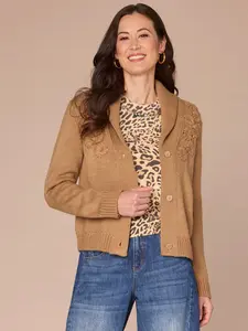 Long Sleeve Shawl Collar Button Down Embroidered Sweater Cardigan