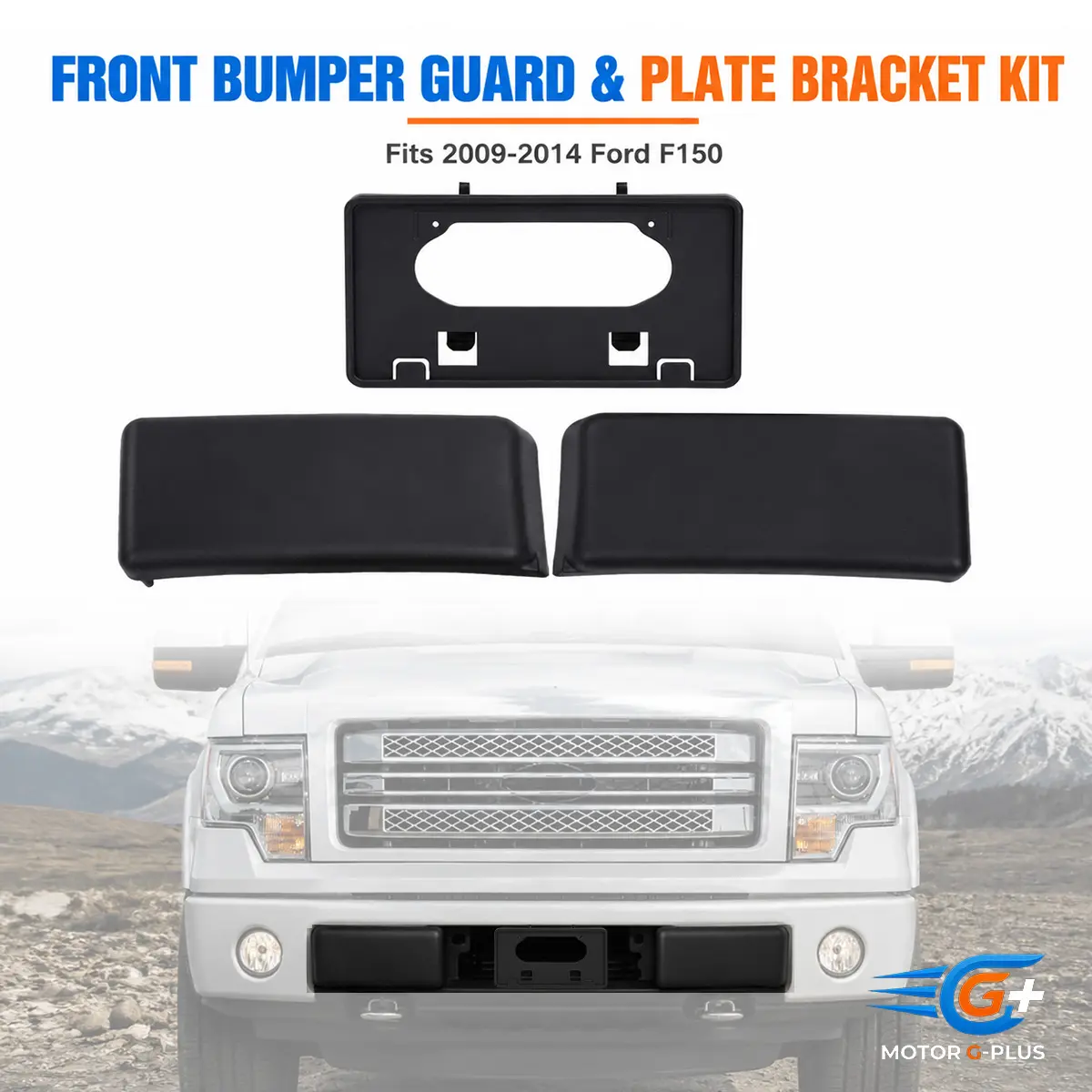 MOTOR GPLUS High-Quality Front Bumper Protection Pad & License Plate Frame Bracket Kit Set, 1pc Front License Plate Mounting Bracket Parts for 2009-2014 Ford F150, Chrome Trim Car Exterior Accessories for Car (Father's Day Gift)