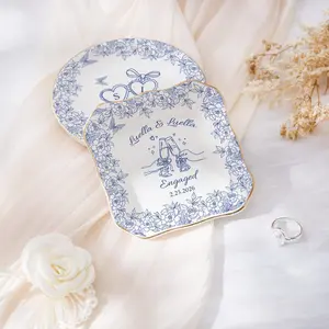 Personalized Engagement Ring Dish, Wedding Gift for Couple Locked Toile De Jouy Jewelry Dish Sentimental Gift for Bride Valentine's Day Gift