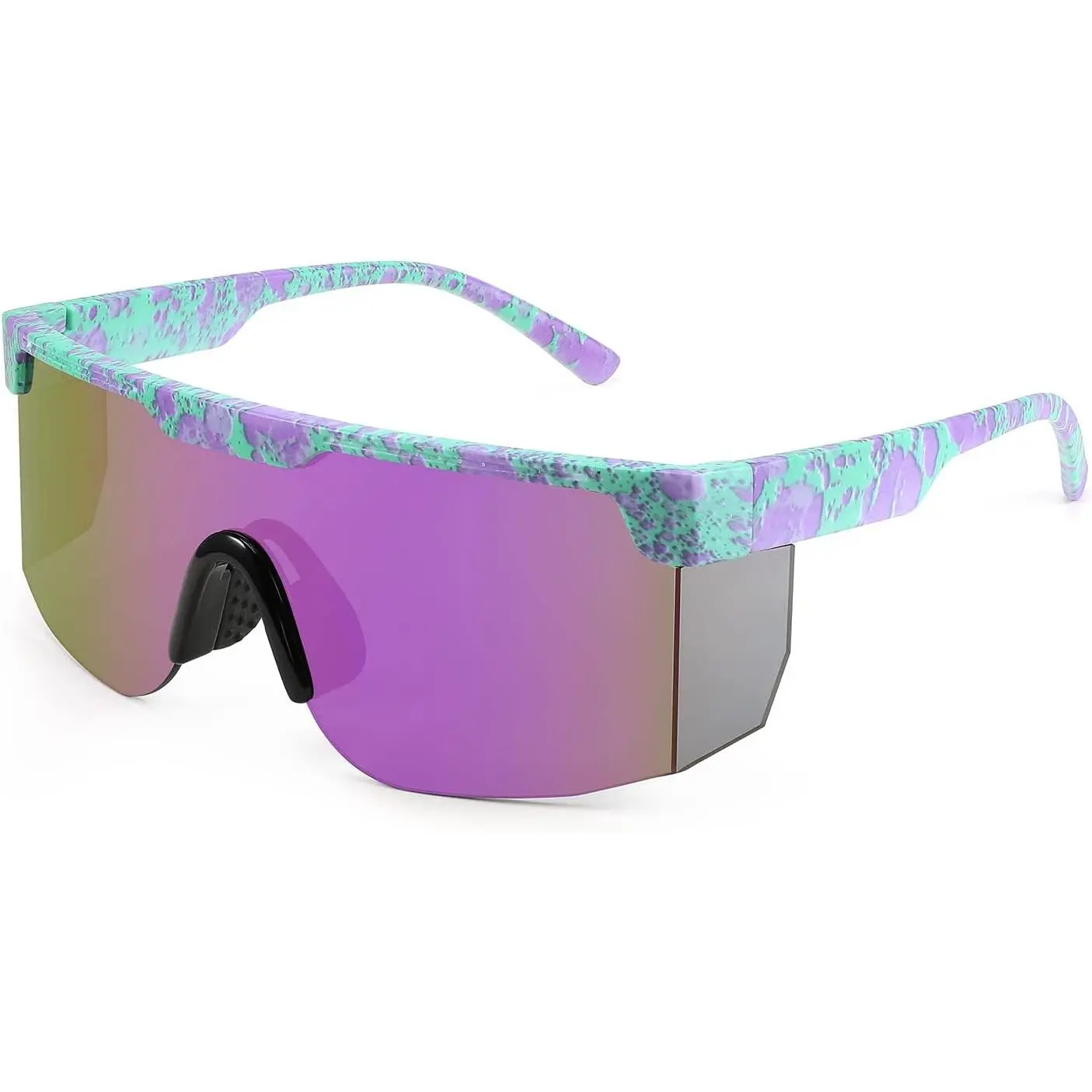 Karsaer Vision 80s 90s Retro Semi Rimless Sunglasses Neon Visor Shades Rainbow Sunlasses for Men Women