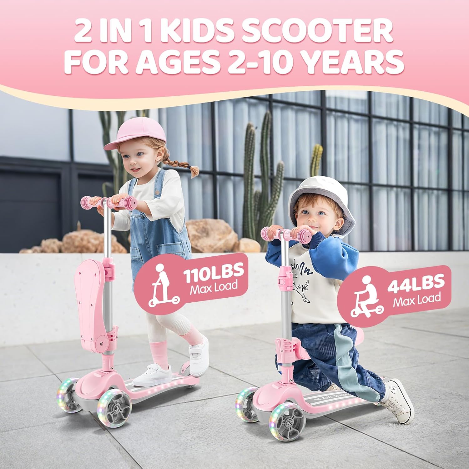 3-in-1 Baby Scooter for 1-3 Year Olds Push & Kick | Adjustable Height Light-Up Wheels Toddler Balance Bike Alternative | Best Christmas Gift Pink for Kids Electric holiday hual sale flash led