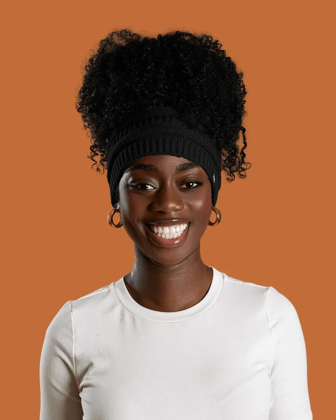 Black Satin Lined Puff Beanie