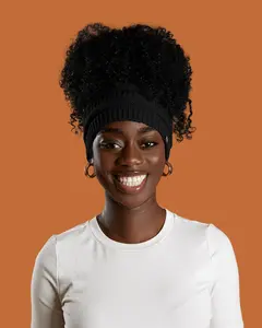 Black Satin Lined Puff Beanie