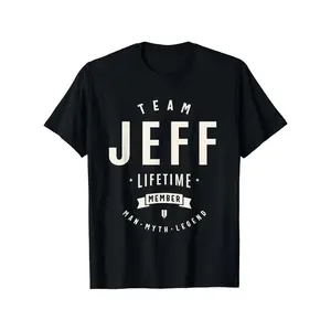 Men's Jeff Team Life Member T-Shirt - Black with White Double Graphic Print, Casual Short Sleeve Round Neck, Medium-Stretch Fabric, Sizes S-XXL, Retro Vintage Metalcore Y2K Outfit, Teamwork Gift Crewneck Shortsleeve
