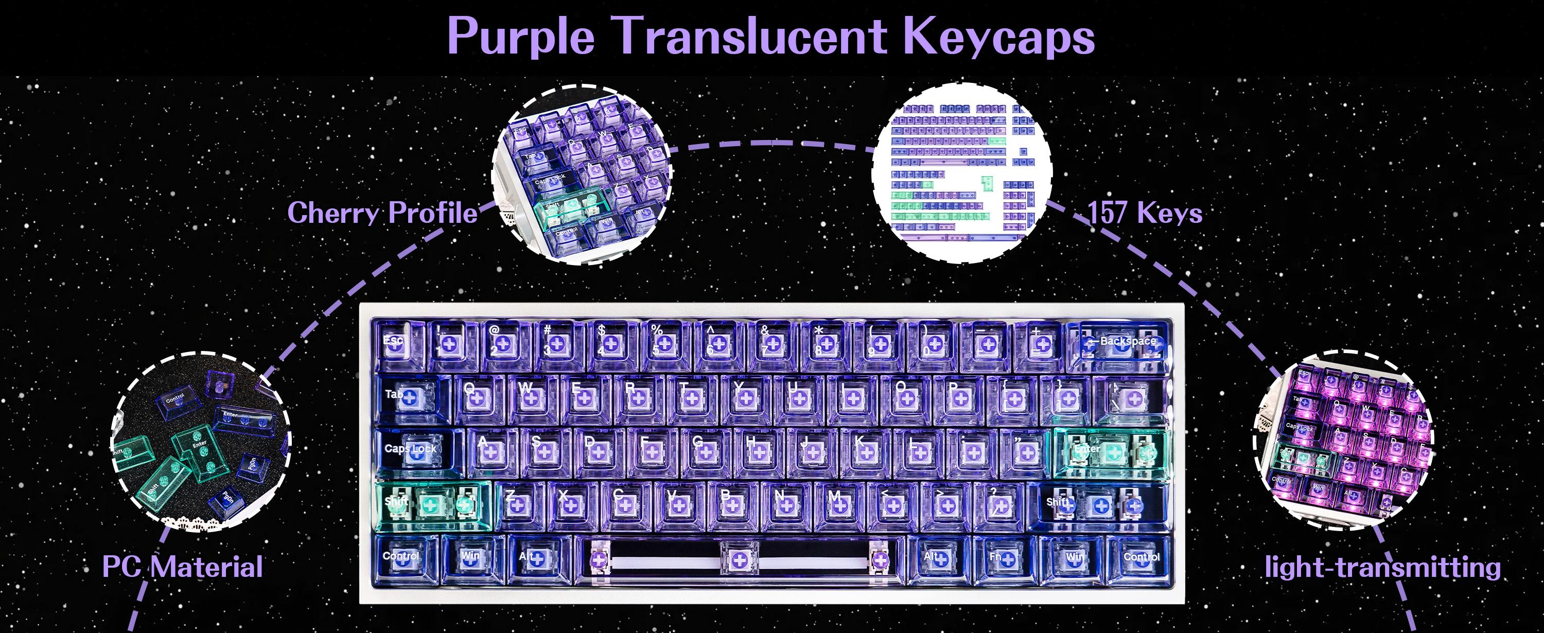 157 Keys Custom Pink Clear Transapent Keycaps PC Material UV Tranfer Purple Clear Keycaps Set Fit for 61/64/87/104/108 Mechanical membrane Keyboard Cherry Mx Switches outdoorfun
