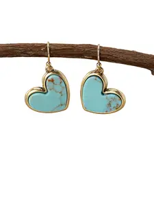 1 Pair Vintage Boho Natural Turquoise Heart Shaped Earrings, Alloy Material, Valentine's Day Perfect Gift Valentines,Mom,Mother,Mother's Day,Gift